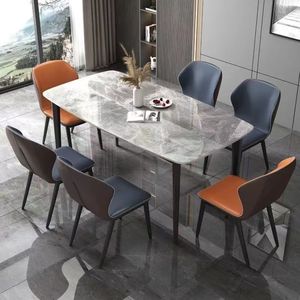 Ensemble de table à manger rectangulaire moderne et minimaliste, 6 pièces, structure en blanc neige brillant, gain de place, pour salle à manger - Product Image 4