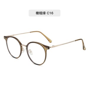 Montures de lunettes rondes vert olive C16 à monture complète en TR90, anti-lumière bleue, unisexe, légères - Product Image 1