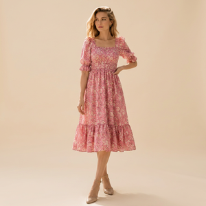 Robe midi bohème florale écologique pour femme, tenue de vacances d'été pour la plage, les voyages, les fêtes et les occasions décontractées - Product Image 1