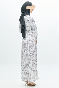 SIPO-Abaya de manga abombada con cinturón para mujeres musulmanas, Abayas de satén blanco y negro, estilo moderno y elegante, 2022 - Product Image 5