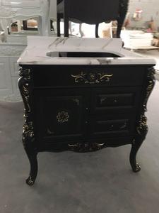 أثاث الحمام الكلاسيكي الأوروبي الموجود على طاولة، أثاث حمام فندقي عتيق من حجر الرخام ومرايا على شكل صدفة كلاسيكية مخصصة - Product Image 3