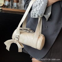 Sac bandoulière cylindrique pour femme en cuir PU avec nœud, fermoir de sécurité, fermeture éclair, style vintage, mode quotidienne, doublure en polyester