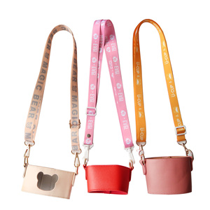 Fashionable Coffee Cup Holder Lanyard Neck Strap Leather Water Bottle Lanyard