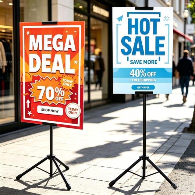 Iron Tripod Poster Holder, Custom Telescopic Height Adjustable Rack for Banner, Billboard & KT Board