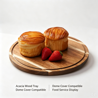 Support à gâteau en bois en gros avec couvercle en verre transparent, plateau de service rond pour l'affichage de pains et desserts, fournitures hôtelières en vrac