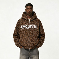 Sweat à capuche Cyber Grunge imprimé léopard, veste texturée gaufrée, cardigan rétro américain à fermeture éclair bidirectionnelle, manteau vierge personnalisable DTG
