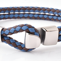 Bracelet pour homme en acier avec fermoir à crochet long et bracelets en cuir cool, bracelet bicolore pour homme