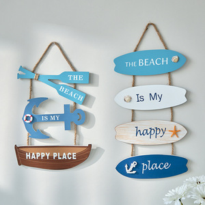 Mediterranean Style Ocean Theme Hanging Wall Decor Irregular Shape Wooden Signs For Home <b>Decoration</b> Living Room Bedroom - Product Image 1
