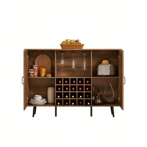 Armoire à vin en bois couleur chêne, design à double porte, étagères amovibles, rangement pour kits de brassage maison, modèle D0100HAR7CV - Product Image 1