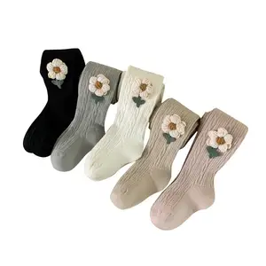 Fuyu High Quality Baby Girl Solid Color Thick Wool Warming Tight Pantyhose Cute Flower Leggings Baby Winter Pantyhose