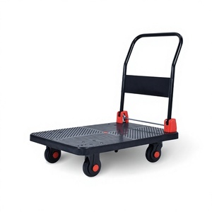 Folding 4-Wheel Cargo Cart With Textured Platform And Red Wheels For Home Use Assembled - Product Image 1