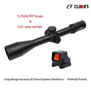منظار صيد كيونفي 5-25x56 FFP ياباني بزجاج ED وشبكية تصويب متعددة 1X21 مع خاصية Zero-Stop ونقطة حمراء شمسية، مصنوع من سبائك الألومنيوم ومقاوم للصدمات - Product Image 1