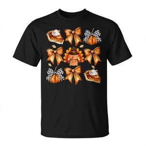 T-shirt rétro de Thanksgiving avec nœud en forme de citrouille et d'oiseau de la Turquie - Product Image 2