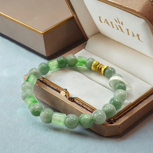 JD Vert <span class=keywords><strong>Jade</strong></span> et Jaspe Amulette Perles Rondes Bracelets pour Femmes Hommes Naturel HeTian Lover's Bracelets Loose Gemstones Product - Product Image 2