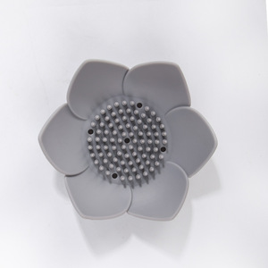 Floral Soap Dish Flower Shape Silicone Draining Bathroom Tray White Gray Blue Pink Scandinavian Style Deck Mount - Product Image 4