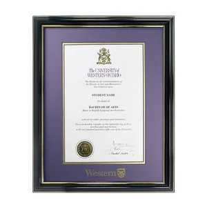 Moldura de madeira para diploma de graduação 8.5x11 Moldura para certificado A4 Moldura para diploma universitário com borda dourada dupla