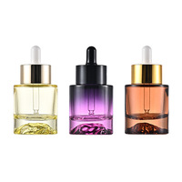 Botol minyak esensial silinder 30ml, botol minyak esensial dasar vulkanis tebal Serum Wajah mewah bahu datar gradien kaca ungu