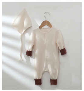 Vêtements pour bébés en coton biologique, combinaisons à manches longues en tissu gaufré pour bébés garçons et filles, avec chapeaux - Product Image 6
