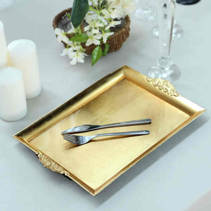 Bandeja de servicio de metal de latón decorativa con manijas de acero inoxidable de lujo para una elegante bandeja de comida de entretenimiento para el hogar - Product Image 4