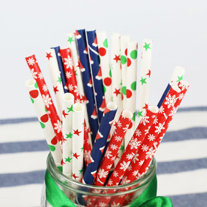 Christmas <b>Paper</b> Straws Disposable <b>Biodegradable</b> Party Decorative Straight Pipe 100 Pcs - Product Image 2
