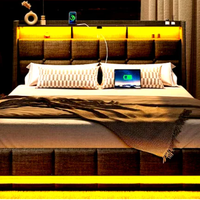 Lit double en bois pour chambre à coucher, lit queen-size