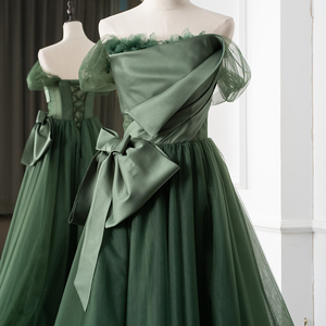 Robes de mariée Jancember Rl136 élégantes en organza vert à col bateau avec nœud et lacets - Product Image 2