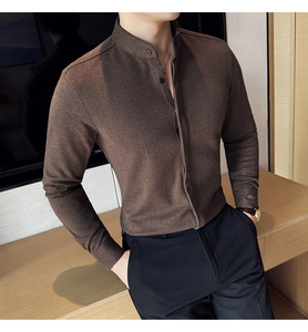 <span class=keywords><strong>Camicia</strong></span> di lana calda spazzolata autunno e inverno <span class=keywords><strong>camicia</strong></span> di fascia alta da <span class=keywords><strong>uomo</strong></span> con colletto alto a righe - Product Image 1