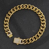 Bracelet Cuban Link pour Homme, Chaînes en Acier Inoxydable, Bijoux Miami, Plaqué Or 18K PVD sous Vide, Bouton Diamant CZ