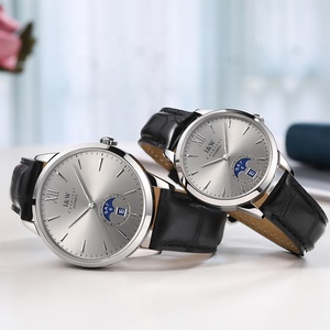 Montre mécanique de luxe pour homme, personnalisée, avec réserve de marche, boîtier en acier inoxydable, verre, style classique décontracté, bracelet en cuir marron - Product Image 3
