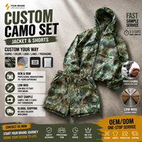 Ensemble de survêtement 2 pièces pour homme, imprimé camouflage, veste à capuche zippée et short, tenue streetwear, veste et short imprimés camouflage