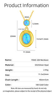 925 Sterling Silver Gold Plated Two Stone Blue <b>Opal</b> Bezel Set Pendant <b>Necklace</b> Dainty Vintage Jewelry For Women - Product Image 4