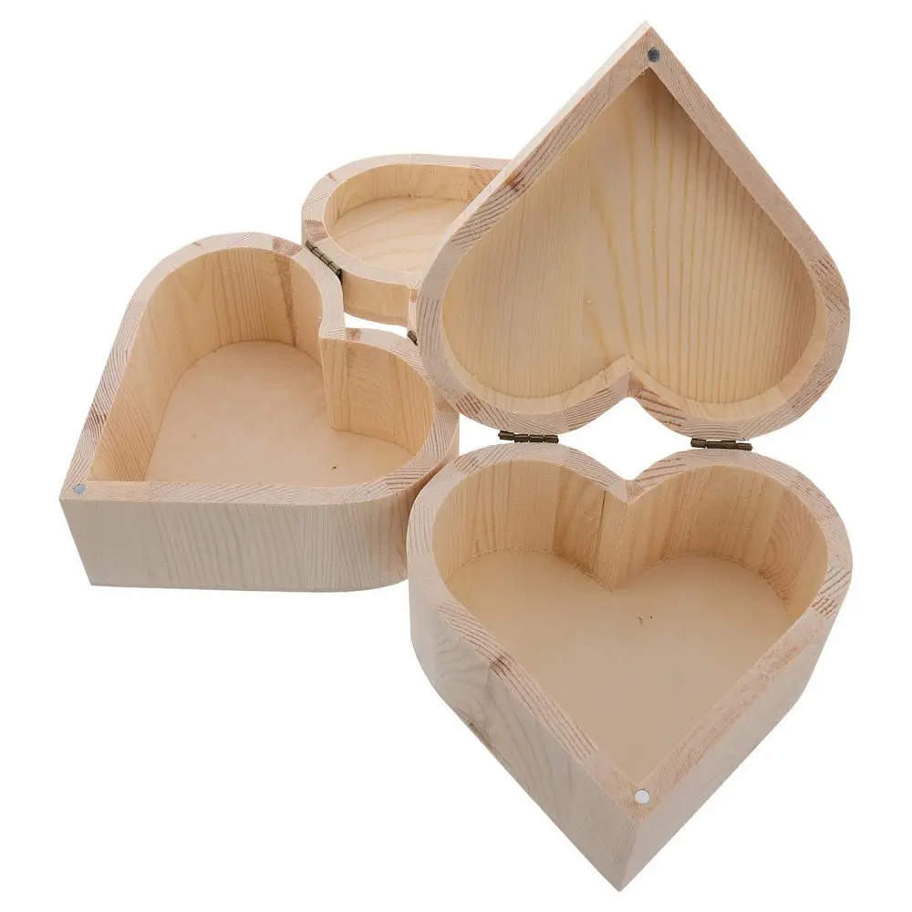 Đồ trang sức bằng gỗ hộp, hình trái tim hộp kho báu với nam châm cho đồ trang sức bông tai lưu trữ