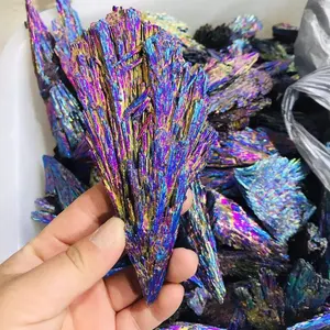 Wholesale Electroplated quartz Mineral Rainbow Aura crystal Peacock Feather Black Tourmaline for healing