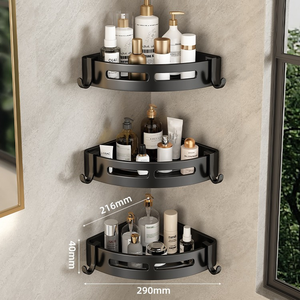 Étagère d'<span class=keywords><strong>angle</strong></span> murale multifonctionnelle moderne en métal noir sans perçage pour cuisine et <span class=keywords><strong>salle</strong></span> <span class=keywords><strong>de</strong></span> <span class=keywords><strong>bain</strong></span> - Product Image 5