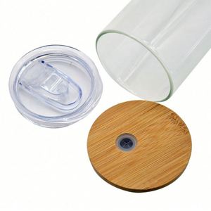 Sublimation Blank Straight Glass Tumbler Gradient Color Coffee Mug Juice Beer Wine Tumblers Frosted Cup with Bamboo Lid - Product Image 2