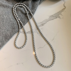 <span class=keywords><strong>Collana</strong></span> Lunga in Vetro Imitazione <span class=keywords><strong>Perla</strong></span> Grigio Argento, <span class=keywords><strong>Collana</strong></span> Multistrato a Più Livelli per Regalo - Product Image 5