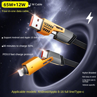 Kabel Pengisi Daya Cepat PD 65W Logam Paduan Seng Grosir, Kabel Charger Multi Ponsel 4-in-1 dengan Layar Tampilan Tegangan & Penggunaan di Mobil 1m 1.5m 2m