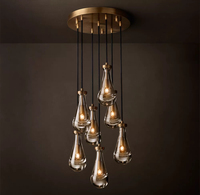 Lustre Goutte de Pluie Moderne en Laiton, Acier et Verre pour Loft, Appartement, Plafond Haut, Escalier, Luminaire Résidentiel Intérieur
