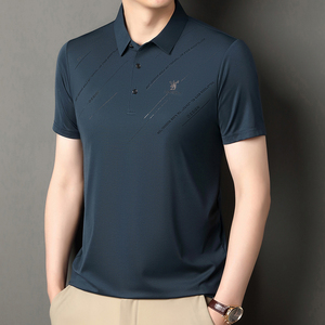 Camiseta Polo de seda helada para hombre, camiseta informal de negocios con seda para hombre de mediana edad, ropa de verano para hombre, moda transpirable nueva - Product Image 3