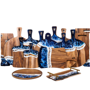 Thớt gỗ keo Acacia thủ công cỡ lớn, họa tiết sóng biển, làm từ chất liệu thân thiện với môi trường, có tay cầm. - Product Image 1