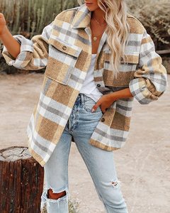 Chemise à carreaux à manches longues pour femmes veste manteau d'hiver à motif solide pour l'automne <span class=keywords><strong>surchemise</strong></span> respirante pour l'été - Product Image 4