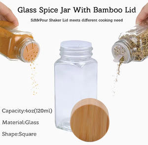 Paquete <span class=keywords><strong>de</strong></span> 24 Frascos <span class=keywords><strong>de</strong></span> Especias Cuadrados <span class=keywords><strong>de</strong></span> Vidrio <span class=keywords><strong>de</strong></span> 4 Onzas con Tapas <span class=keywords><strong>de</strong></span> Madera <span class=keywords><strong>de</strong></span> Bambú - Product Image 3