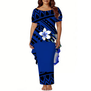 Neues Damen-Fishtail-Kleid Maßgeschneidertes Samoanisches Puletasi-Kleid Polynesischer Druck Puffärmel Schulterfreies Abendkleid 2-teilig - Product Image 4