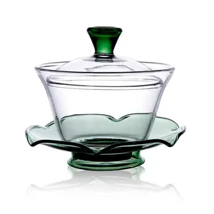 Chinese Traditional Glass Gaiwan Cup Elegant Kung Fu Glass Tea Set for China Gongfu Chadao Heat Resistant Tea Tools