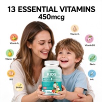 Gommes multivitaminées complètes pour enfants Vitamine C D3 E B12 Biotine Zinc Iode Soutien immunitaire Croissance Développement Durée de conservation de 24 mois