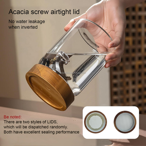 Set di 4 Barattoli in Vetro Ermetici da 450 ml, Vetro Borosilicato Spesso per Caffè, Tè, Zucchero, <span class=keywords><strong>Miele</strong></span> con Coperchio in <span class=keywords><strong>Acacia</strong></span> e Cucchiaio - Product Image 6