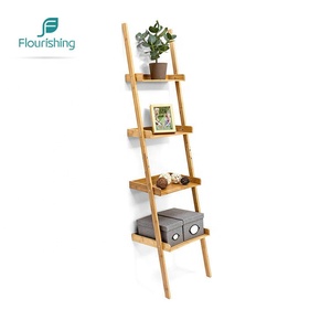 <strong>Free</strong> <strong>Standing</strong> Storage Rack Book <strong>Shelves</strong> Plants Stand Display Shelf Living Room Bedroom Office Bamboo 4-Tier Ladder Shelf - Product Image 5