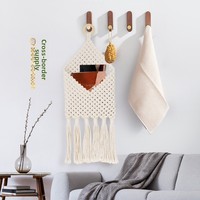 Sac de rangement en filet tissé à la main de style nordique, tapisserie murale, décoration de chambre bohème