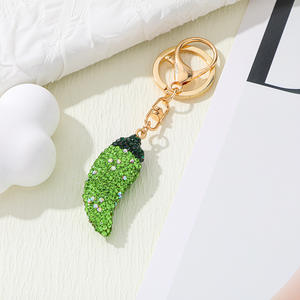 Porte-clés à la mode personnalisé exquis double face diamant poivre pendentif chaîne rouge piment sac voiture porte-clés en gros - Product Image 5