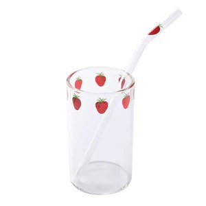 Ins Nana Strawberry <b>Glasses</b> Heat Resistant Coffee Milk Water Cups With Straws Clear Cute Juice Smoothie Cold <b>Drinks</b> Straw Cup - Product Image 4